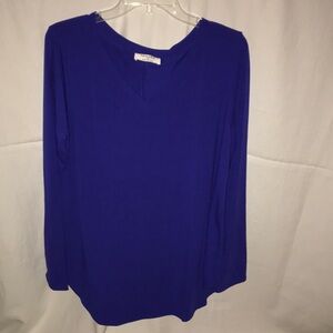 Zenana Women’s V-Neck Blue Long Sleeve Top - 1X
